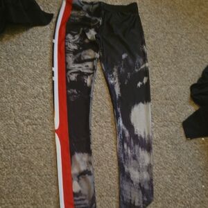 Womwns Black STATIC X Tie-Dye Leggings with Red Side Stripe